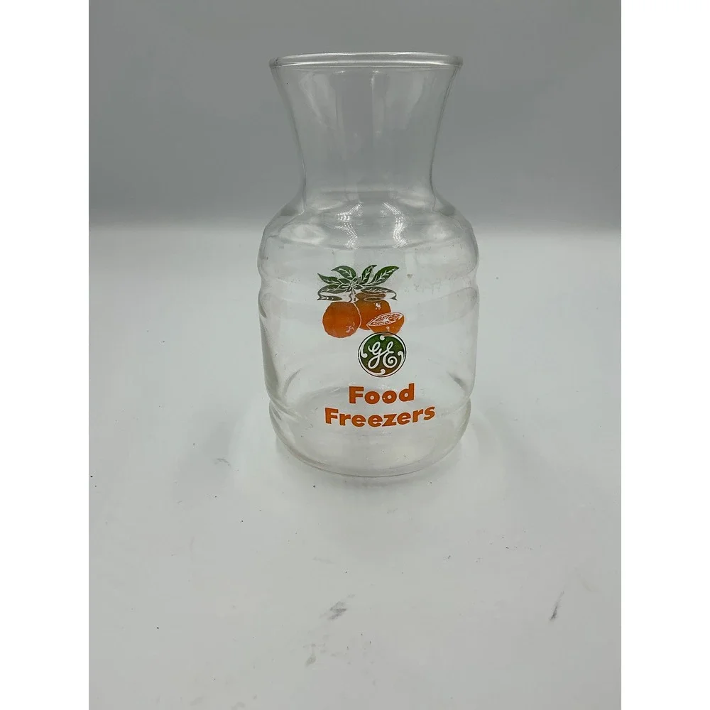 Vintage GE General Electric Food Freezers Glass Juice Carafe Pitcher Orange Logo